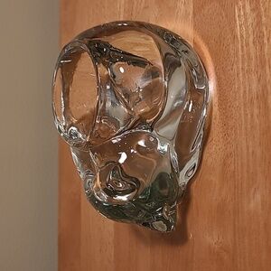 INDIANA GLASS CO. Vintage Clear Glass Sleeping Cat Candle Holder/Paperweight